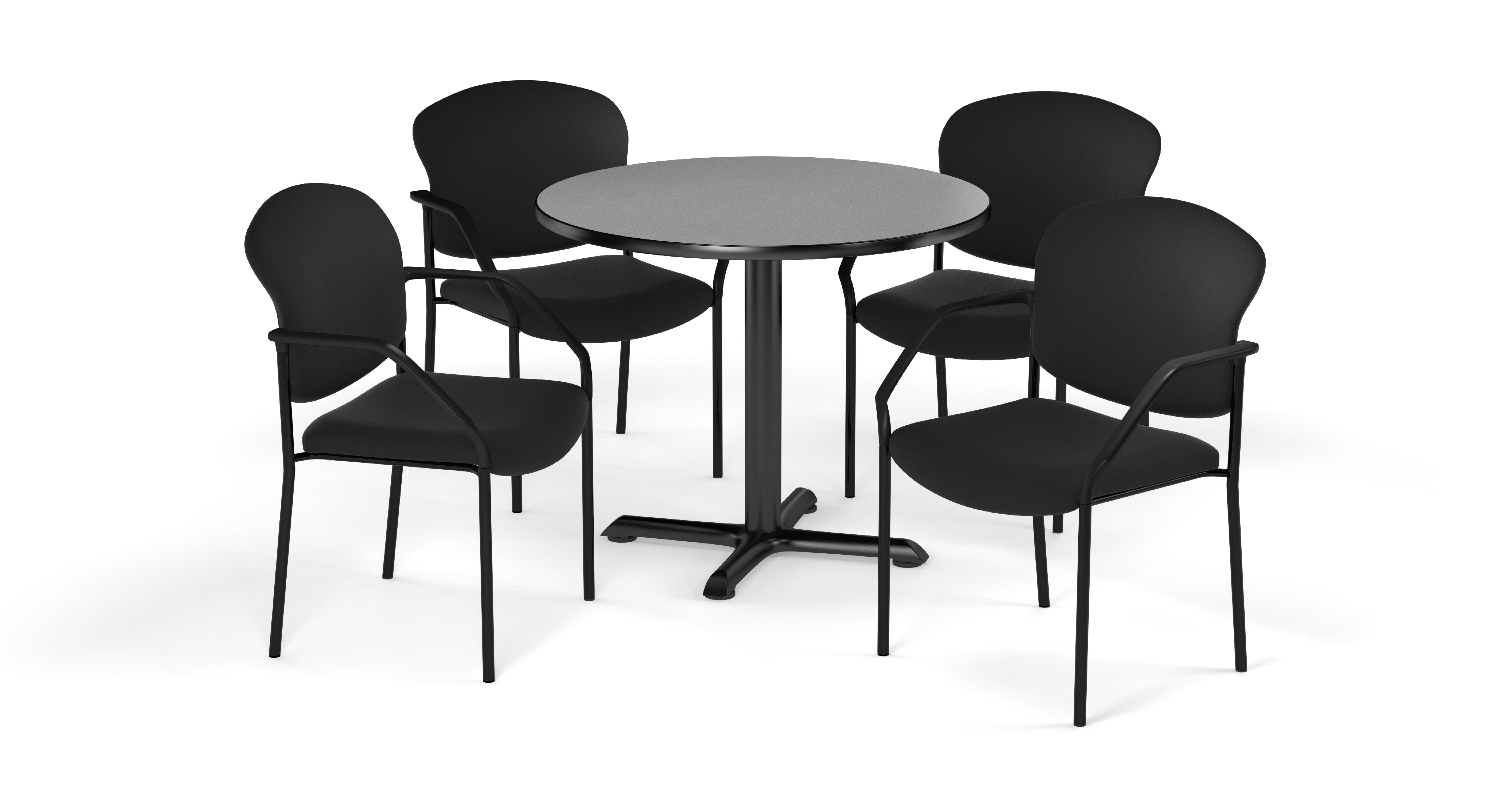 OFM Multi-Use Break Room Package, 42" Round Table with Fabric Guest Chairs, Gray Nebula Finish with X-Style Pedestal Base and Black Seats (PKG-BRK-155)