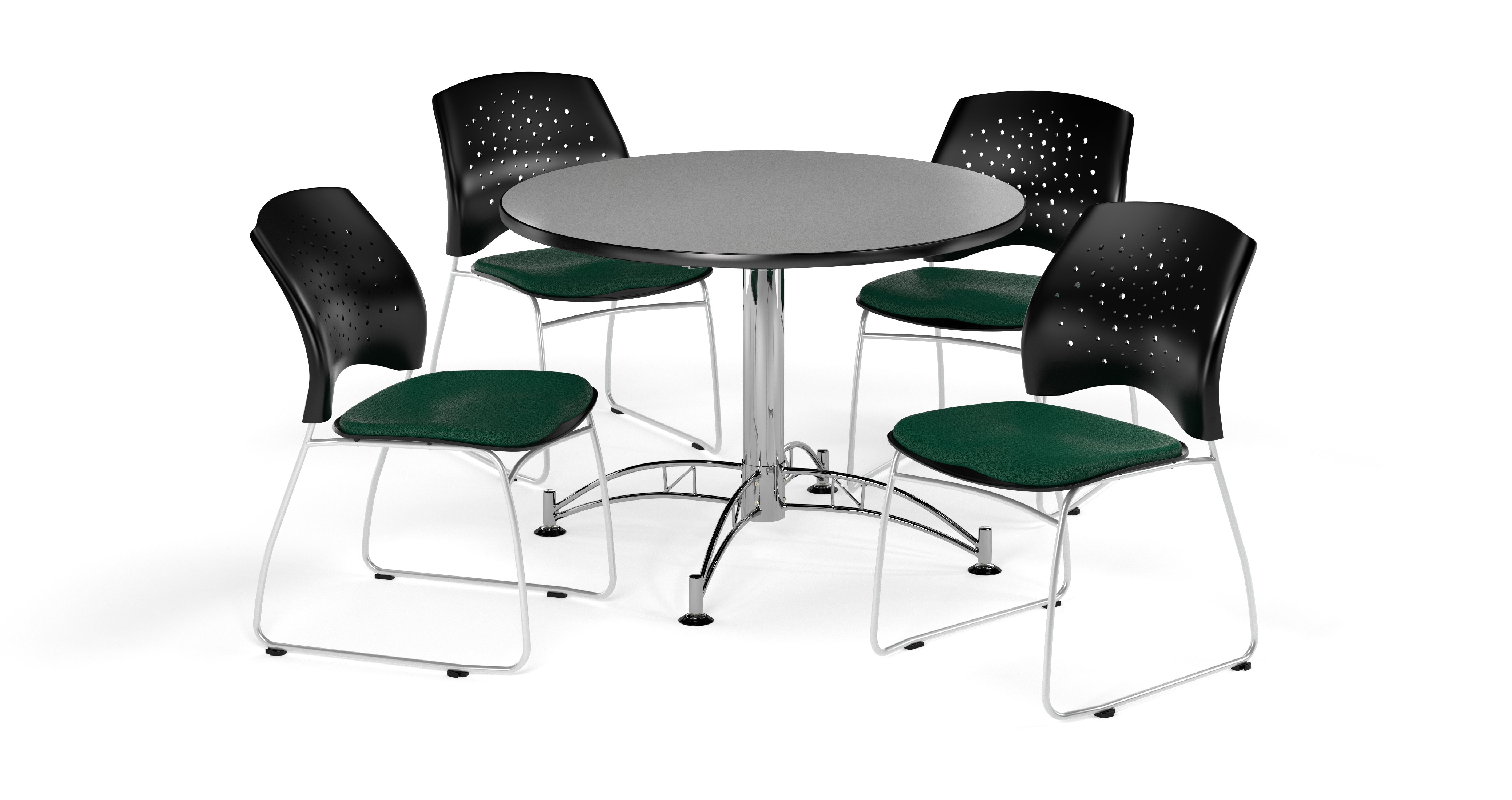OFM Stars Break Room Table Set Chrome-Plated Steel 42 Inch Gray Nebula Forest Green