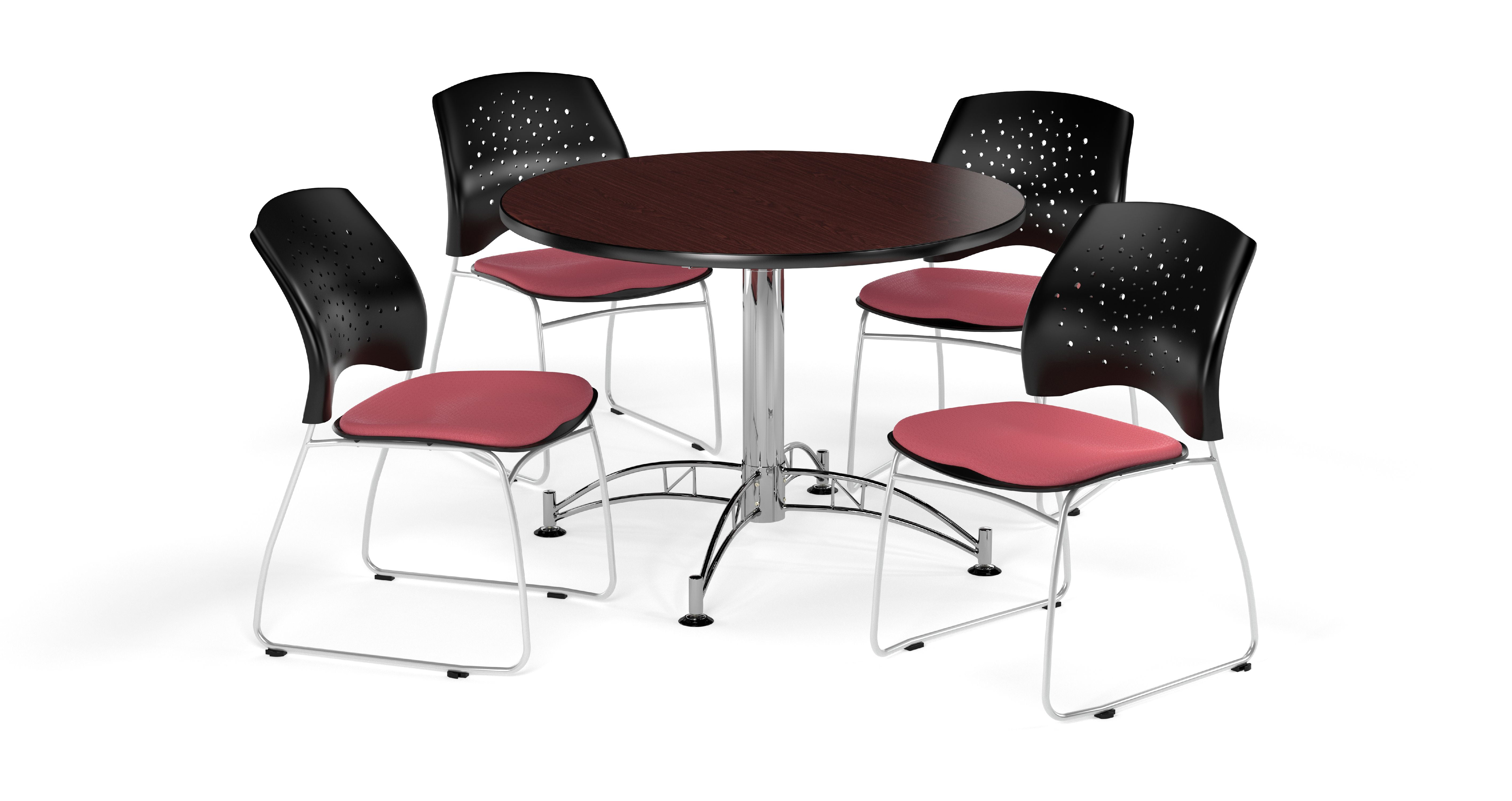 ofm  mahogany 36-inch round break room table with 4 star chairs - 36"