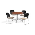 thumbnail image 1 of OFM Multi-Use Break Room Package, 42" Round Table with Stars Stack Chairs, Cherry Finish with Chrome-Plated Steel Base and Khaki Seats (PKG-BRK-168), 1 of 1