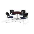 thumbnail image 1 of OFM Multi-Use Break Room Package, 42" Round Table with Stars Stack Chairs, Mahogany Finish with Chrome-Plated Steel Base and Navy Seats (PKG-BRK-168), 1 of 5