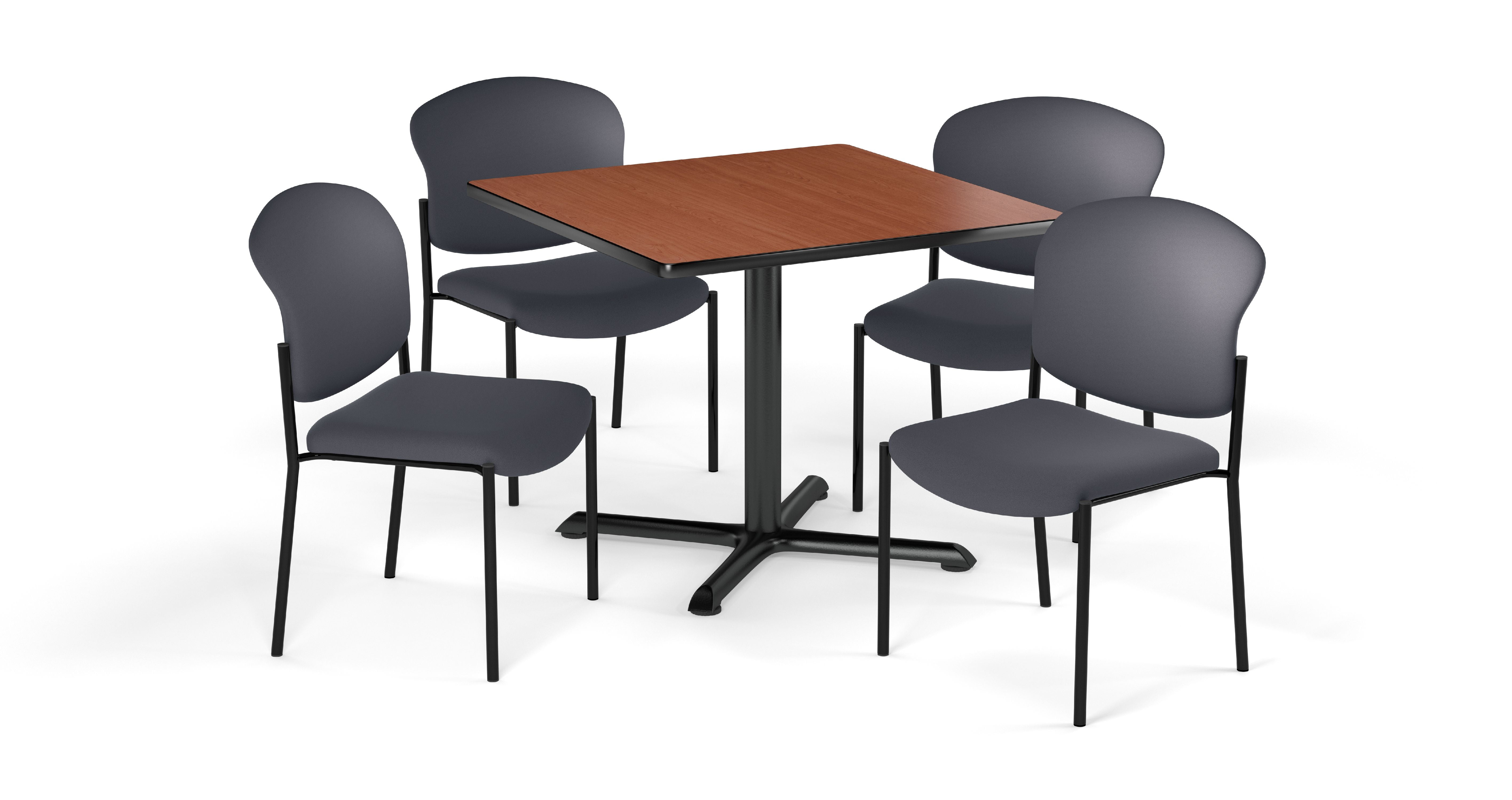 OFM Multi-Use Break Room Package, 42" Square Table with Fabric Guest Chairs, Cherry Finish with X-Style Pedestal Base and Gray Seats (PKG-BRK-163)