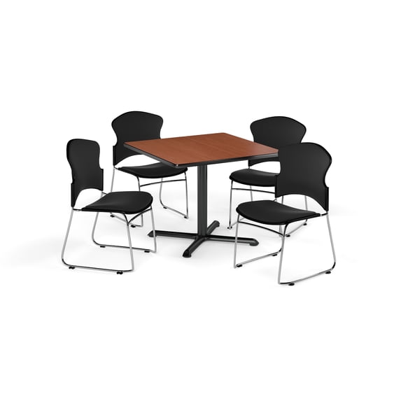 OFM PKG-BRK-052-0004 Breakroom Package Featuring 42 in. Square X - Shape Base Multi-Purpose Table with Four Multi-Use Stack Fabric Seat & Back Chairs