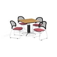 thumbnail image 1 of OFM Multi-Use Break Room Package, 42" Square Table with Moon Stack Chairs, Oak Finish with Metal Mesh Base and Coral Pink Seats (PKG-BRK-176), 1 of 2