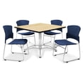 thumbnail image 1 of OFM Multi-Use Break Room Package, 42" Square Table with Plastic Stack Chairs, Oak Finish with Chrome-Plated Steel Base and Navy Seats (PKG-BRK-11), 1 of 5