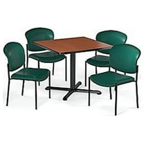OFM Multi-Use Break Room Package, 42" Square Table with Vinyl Guest Chairs, Oak Finish with X-Style Pedestal Base and Wine Seats (PKG-BRK-164)