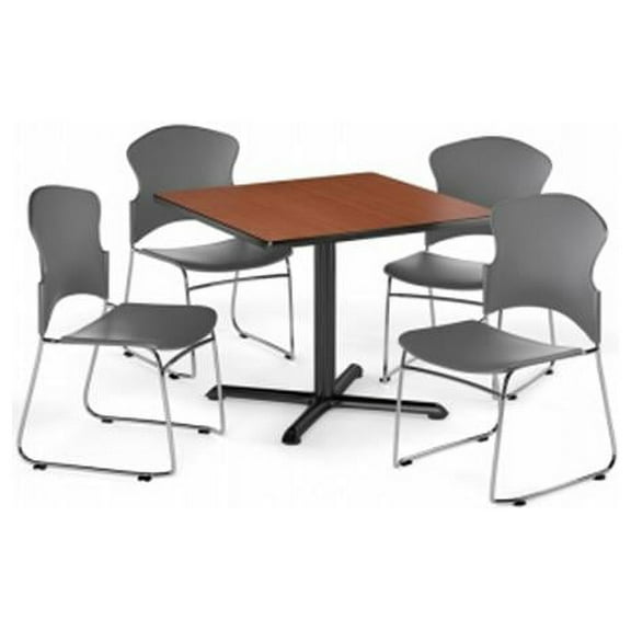 OFM  Mahogany 42-inch X-style Base Round Laminate Table with 4 chairs