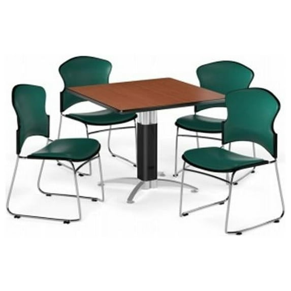 OFM PKG-BRK-064-0004 Breakroom Package Featuring 42 in. Square Mesh Base Multi-Purpose Table with Four Multi-Use Stack Vinyl Seat & Back Chairs