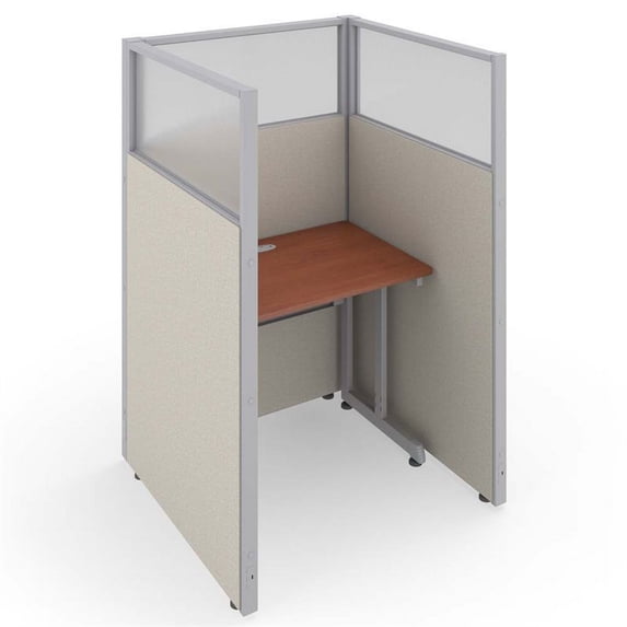 OFM RiZe 1 x 1 Privacy Workstation Unit in Gray Beige and Cherry