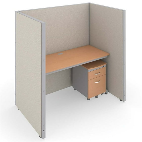 OFM RiZe 1 x 1 Privacy Workstation Unit in Gray Beige and Maple