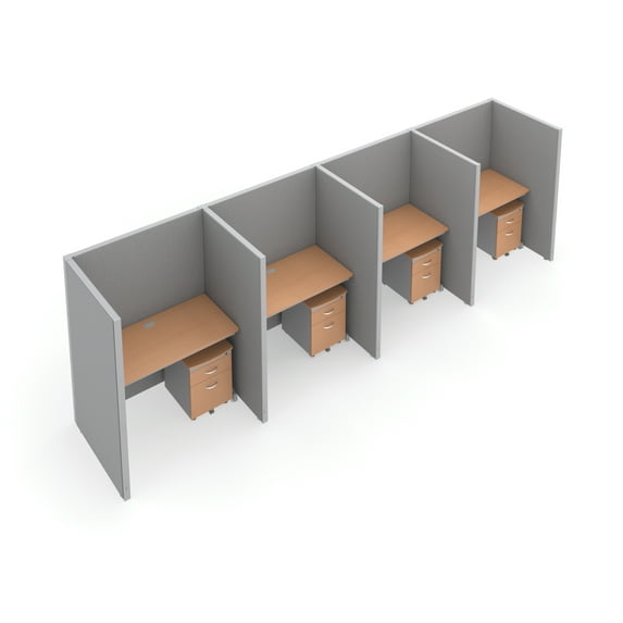 OFM RiZe 1 x 4 Privacy Workstation Unit in Gray and Maple