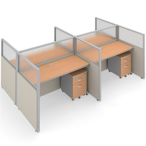 OFM RiZe 2 x 2 Privacy Workstation Unit in Beige and Maple