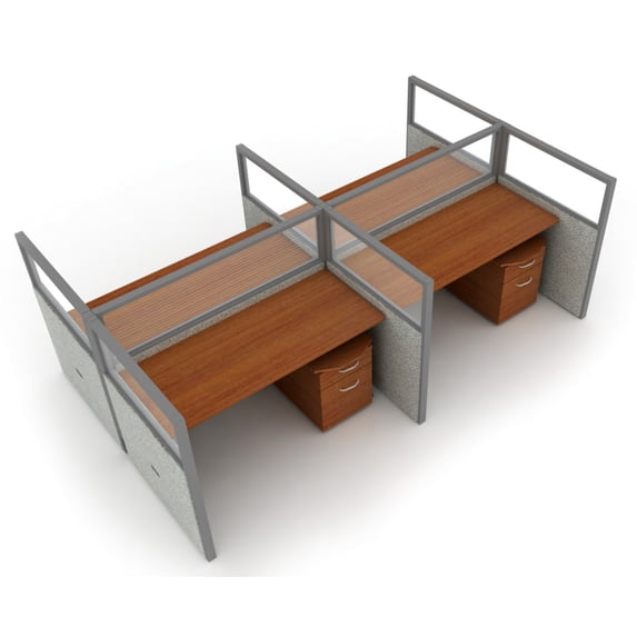 OFM RiZe 2 x 2 Privacy Workstation Unit in Gray and Cherry