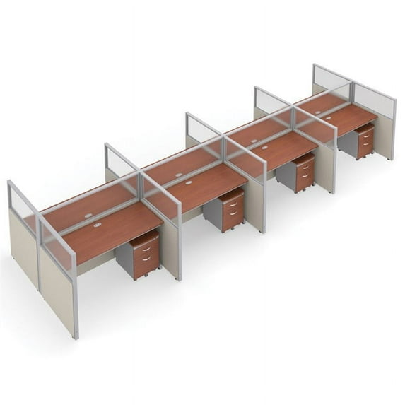 OFM RiZe 2 x 4 Privacy Workstation Unit in Beige and Cherry