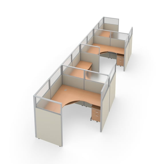 OFM RiZe Series 63" x 72" 4-Unit Workstation Kit, 1 x 4 Configuration, Vinyl with Translucent Top, Beige with Maple Desk
