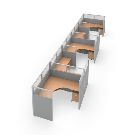 OFM RiZe Series 63" x 72" 5-Unit Workstation Kit, 1 x 5 Configuration, Vinyl with Translucent Top, Gray with Maple Desk