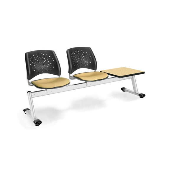 OFM Stars Series Model 323T 3-Unit Beam Seating with 2 Fabric Seats & 1 Table, Golden Flax with Oak