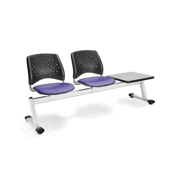 OFM Stars Series Model 323T 3-Unit Beam Seating with 2 Fabric Seats & 1 Table, Lavender with Gray