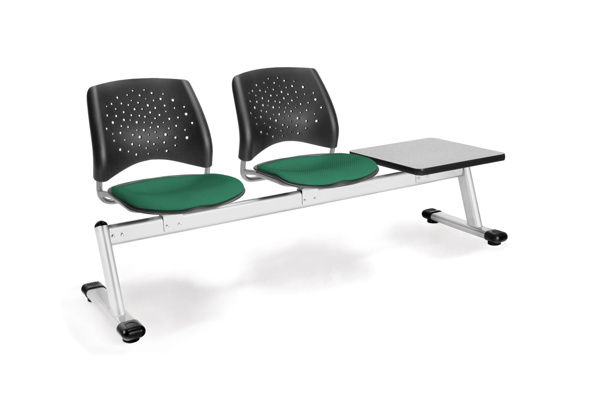 OFM Stars Series Model 323T 3-Unit Beam Seating with 2 Fabric Seats & 1 Table, Shamrock Green with Gray