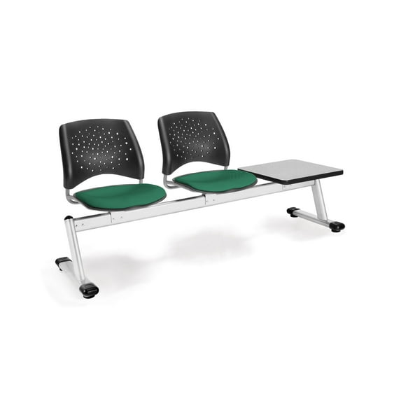 OFM Stars Series Model 323T 3-Unit Beam Seating with 2 Fabric Seats & 1 Table, Shamrock Green with Gray