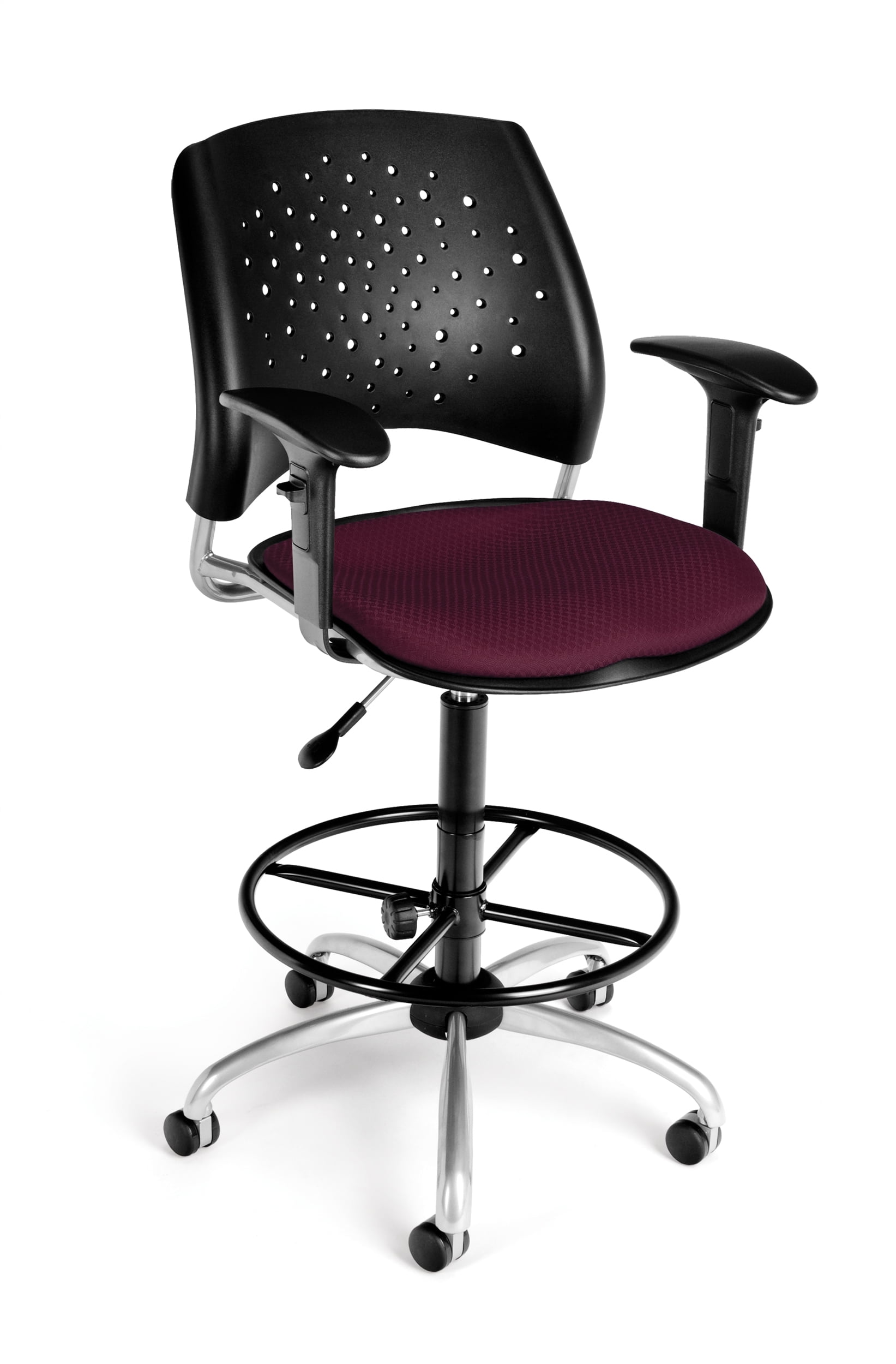 OFM Stars Series Model 326-AA3-DK Fabric Swivel Task Chair with Arms and Drafting Kit, Burgundy