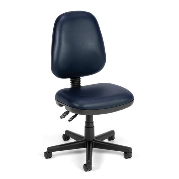 OFM Straton Series Armless Mid Back Swivel Task Chair, Anti-Microbial/Anti-Bacterial Vinyl, Navy