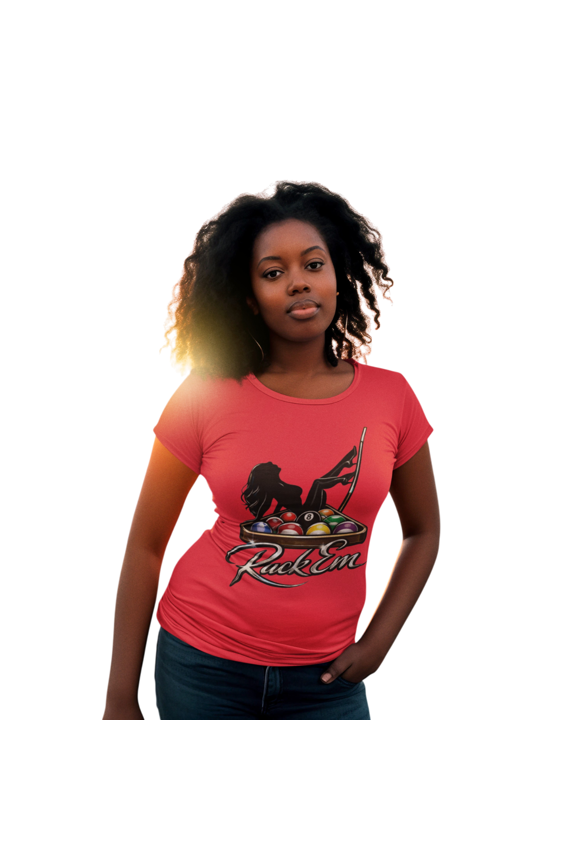 OFROXBURY Women's Billiards T-Shirt, Rack Em Pool Graphic Tee, Red, Short Sleeve, Casual Wear (US, Alpha, Large, Regular, Regular, Red)