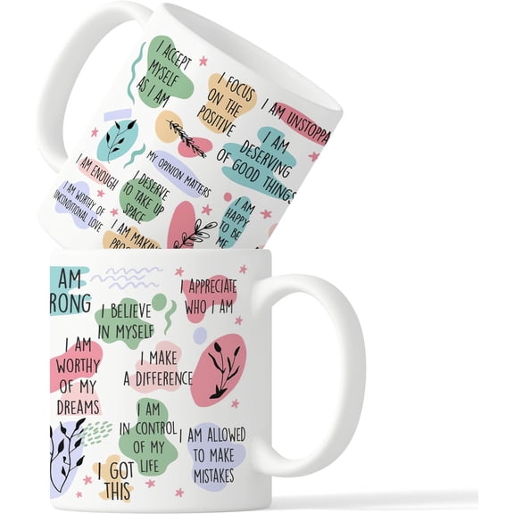 OFlich Inspirational Daily Affirmations Mug - 11oz Ceramic Coffee Mug with Daily Affirmations for Women, Mental Health Gifts, Self Love Gifts