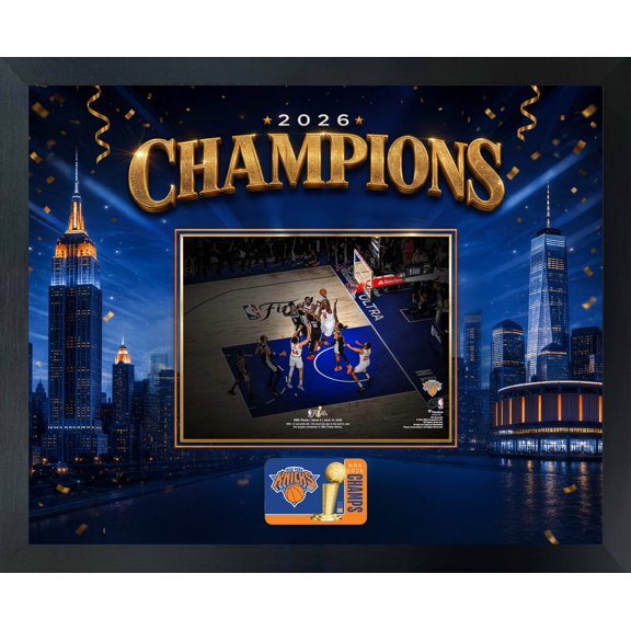 OG Anunoby New York Knicks Game 4 Tip-In Gold Skyline Design Framed PhotoGlass Photo Display 22x18" PhotoGlass Graphic Wall Art Black Frame