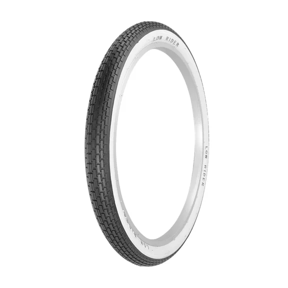 OG Lowrider Bicycle Tire In 24 X 2.125 Black/White Sidewall W/ Lowrider Text Brick Tread Tire G-5009