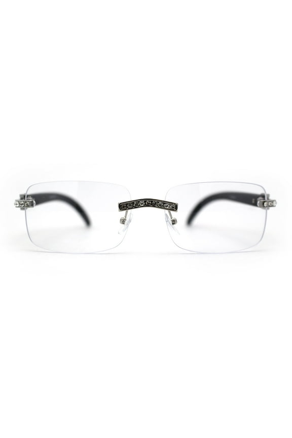 OG Rhinestone Stud Rimless Rectangle 90s Hip Hop Rapper Silver Black Clear Lens Eyeglasses