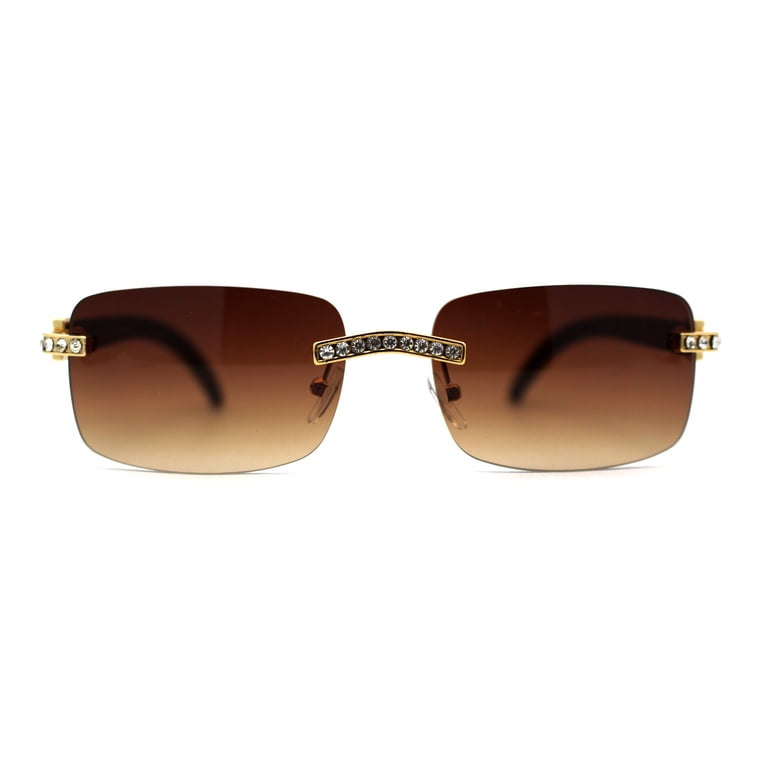 Y2K Baddie Ombre Brown black rectangular square frameless sunglasses rhinestones 5313RH Women main image 4
