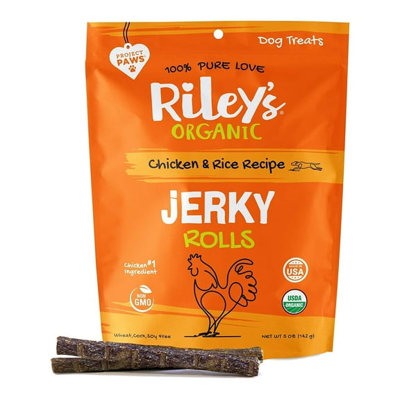 Riley's Organic Chicken & Rice Jerky Treats for Dogs, 5 oz