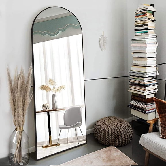 OGCAU Full Length Mirror, 64"x21" Arched Full Body Mirror, Hanging, Leaning or Standing, Wall Mounted for Bedroom Living Room, Black