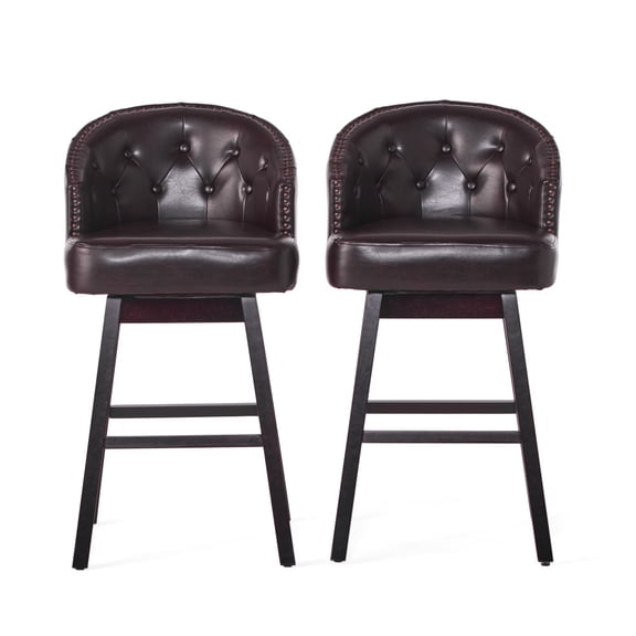 360 Degree Swivel Bar Stool with Stunning Nailhead Trim, Set of 2, Brown