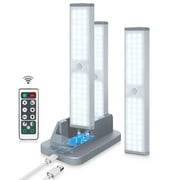 OGEDNAC 60 LED Under Cabinet Lighting Kit, USB-C Rechargeable Closet Light with Charging Station, Remote Control, Timer, Motion Sensor Wireless Kitchen Night Lights for Wardrobe, Cupboard, 3 Pcs