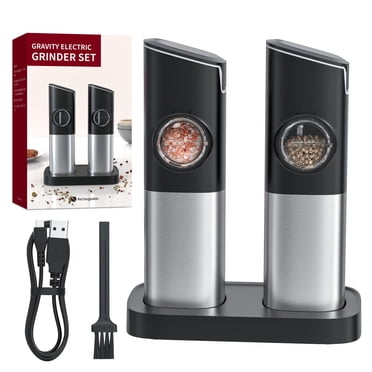 USB Rechargeable Electric Salt & Pepper Grinder - Adjustable Coarseness With LED Light - Black
