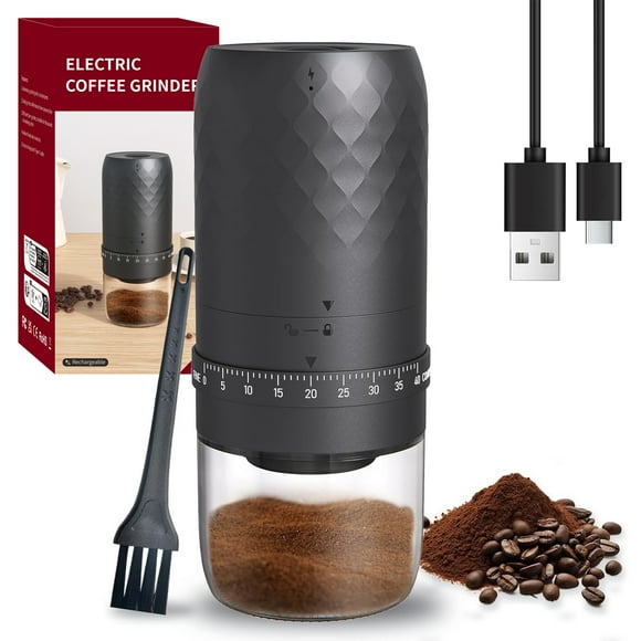 OGEDNAC Portable Burr Coffee Grinder Electric with 40 Adjustable Grinder Settings, Conical Burr Rechargeable Coffee Bean Grinder with Cleaner Brush, Ground Coffee Cup Lid, for Home Travel Camping