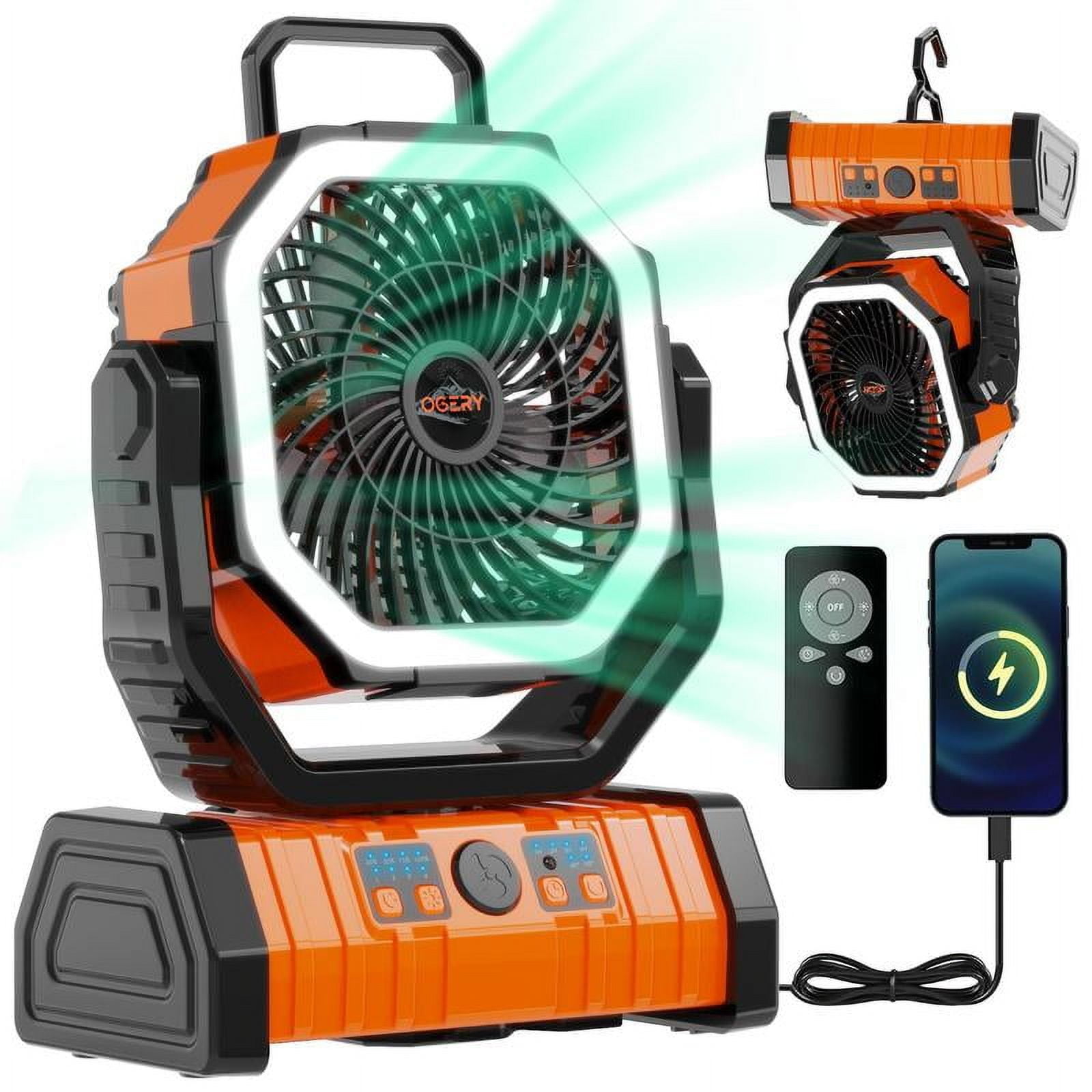 OGERY 20000mAh Rechargeable Camping Fan with LED Light, Portable Multi-functional Fan with 360° Rotating Hook, Oscillating Emergency Camping Fan Cordless Rotatable Battery Powered Lightweight