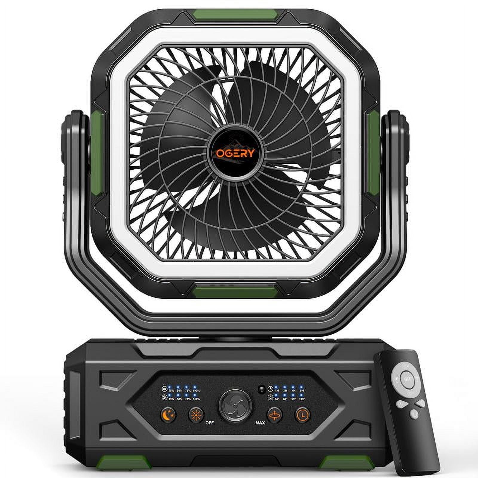OGERY 2025 Upgraded Camping Fan, 20000mAh Rechargeable Fan with LED Lights & 270 °   Pivot, Remote Control Shaking Head Desk Fan for Tent Travel Home Multifunction Outdoor Activities
