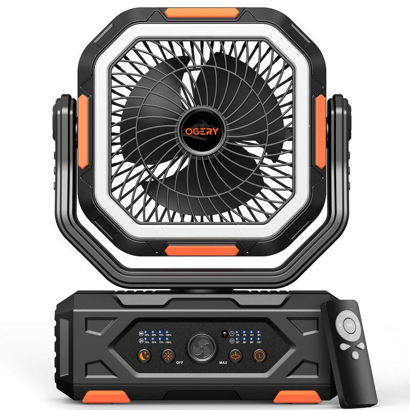 OGERY 2025 Upgraded Camping Fan, 20000mAh Rechargeable Fan with LED Lights & 270° Pivot, Remote Control Shaking Head Desk Fan for Tent Travel Home Multifunction Outdoor Activities