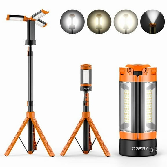 Rechargeable 10000mAh Camping Light with Detachable Tripod ( 1.75 to 6.5 Feet ), 2200 Lumens Cordless Dimmable Work Light & Emergency Light Outdoor Hiking Gear