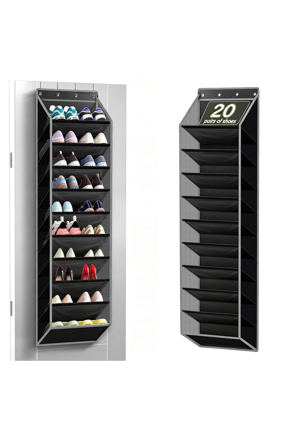 10-Tier Over the Door Shoe Organizer, Hanging Shoe Rack for Closet with Deep Pockets, Holds 20+ Pairs of Sneakers, Boots & Heels, Black