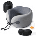 thumbnail image 1 of OGGDUJW Travel Neck Pillow with 100% Memory Foam, Cooling & Breathable Washable Cover, Travel Pillows for Airplanes, with Eye Mask, Earplugs & Bag (Grey), 1 of 8