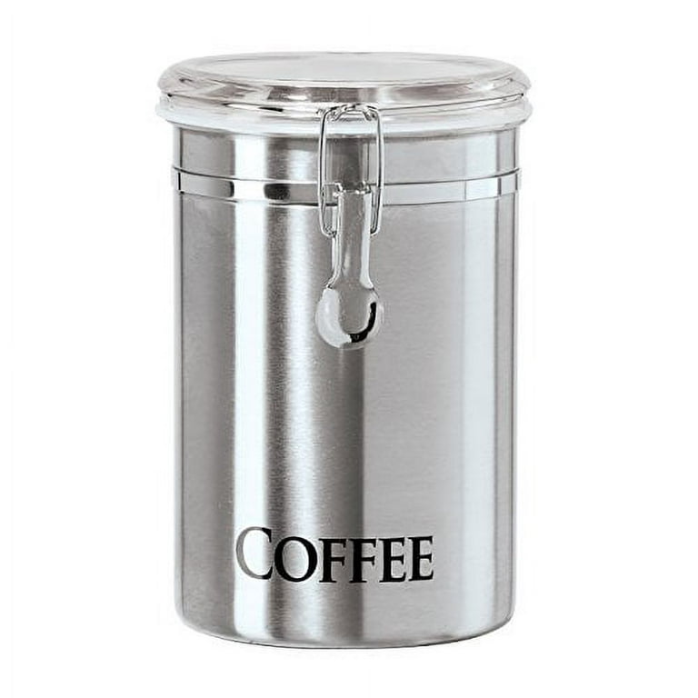 Oggi Stainless Steel Coffee Canister 62oz, Large Size 5 x 7.5. &  Stainless Steel Kitchen Canister 26oz - Airtight Clamp Lid, Clear See-Thru  Top.
