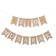 OGITUDE Linen Eid Mubarak Banner Set - Hanging Decoration for Restaurant, Home, Party, and Festival Celebrations