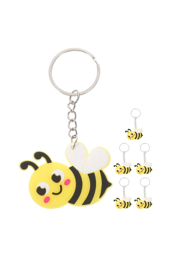 6Pcs Yellow Bee Keyring with Metal and PVC Material for Car Bag Or Key Decoration