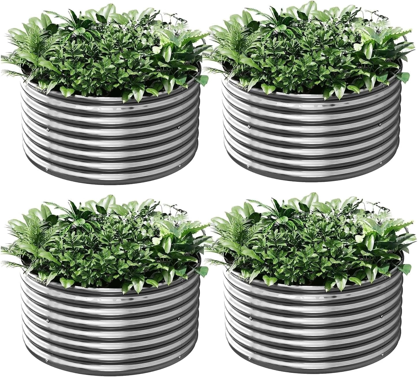 CATMANOR 4 Pack 2FT Length Round Galvanized Raised Garden Bed Outdoor,Metal Garden Bed for Vegetables,Steel Raised Beds for Gardening,Above Ground Garden Box for Flower