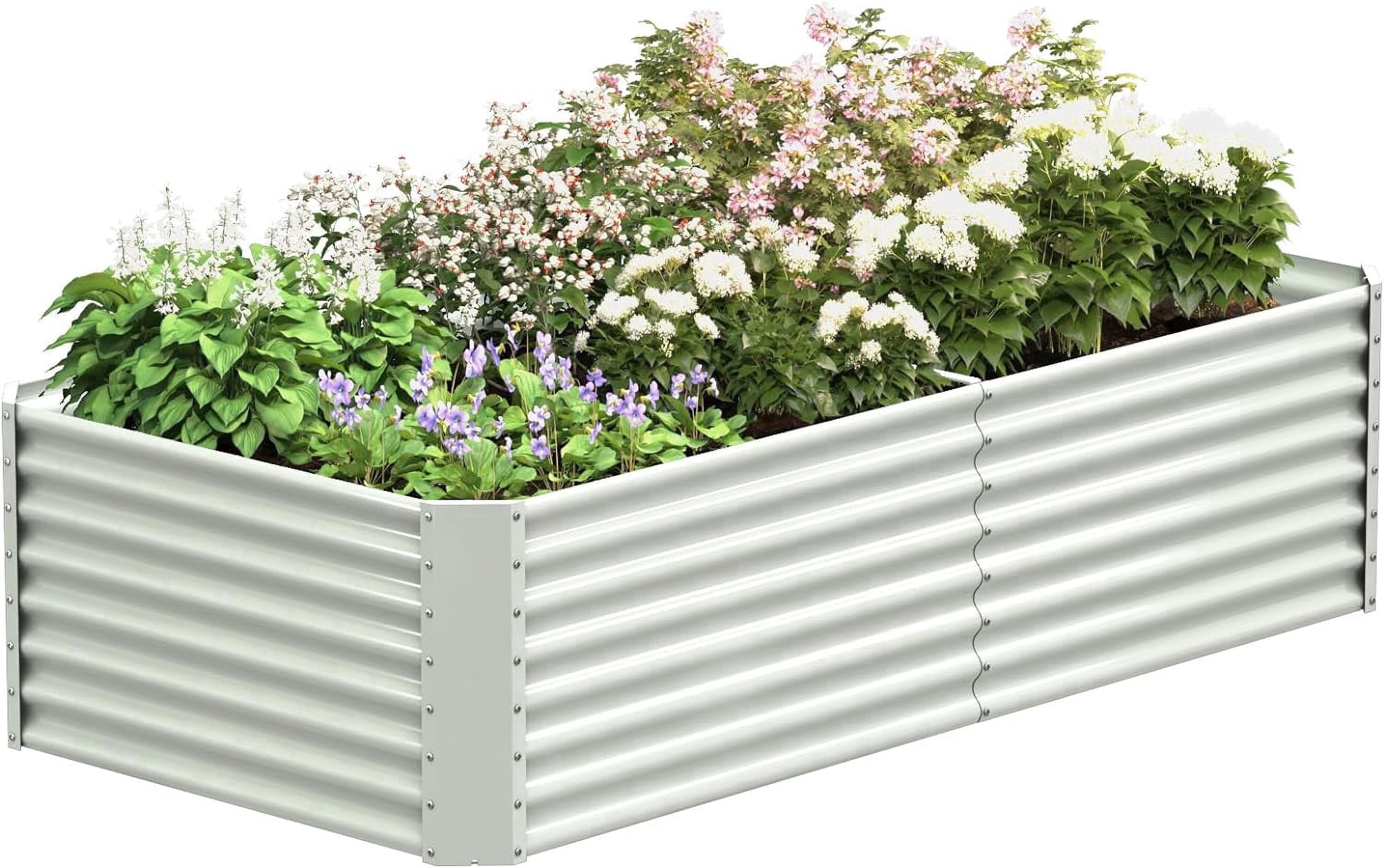 6x3x2ft Galvanized Metal Raised Garden Bed for Vegetables, Outdoor Garden Raised Planter Box, Backyard Patio Planter Raised Beds for Flowers, Herbs, Fruits (White)