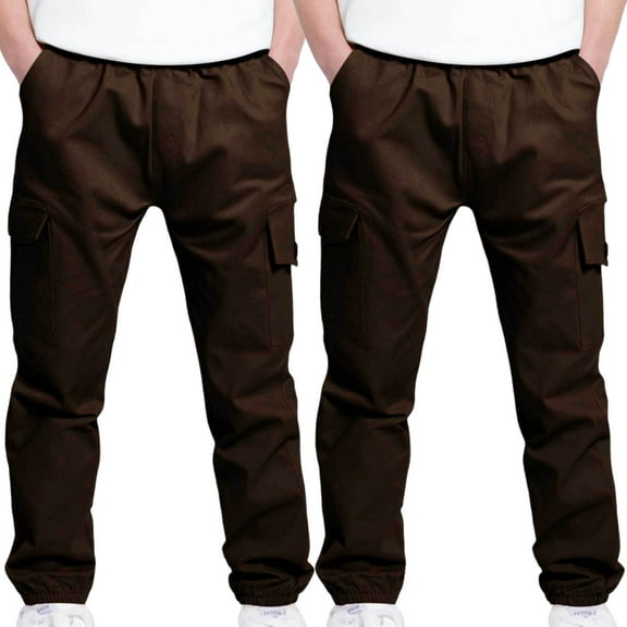 OGLCCG 2 Pack Boys Cargo Pants Elastic Waist Casual School Joggers Pants for Kids Solid Color Baggy Sweatpants with Pockets 4-13 Years